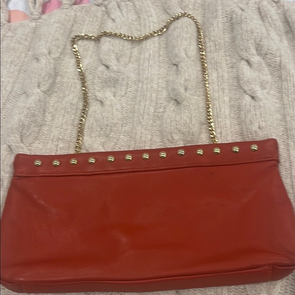 Elegant Red Leather Bag with Gold Chain - Picture 1 of 5